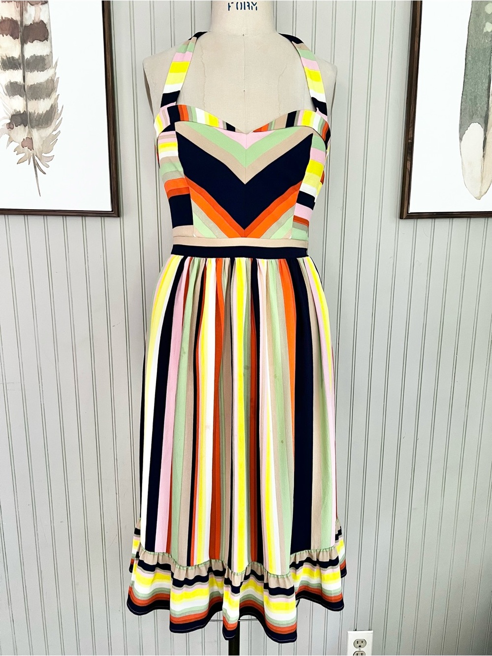 ModCloth Halter Yellow Bold Stripes Summer Short Dress with Pockets